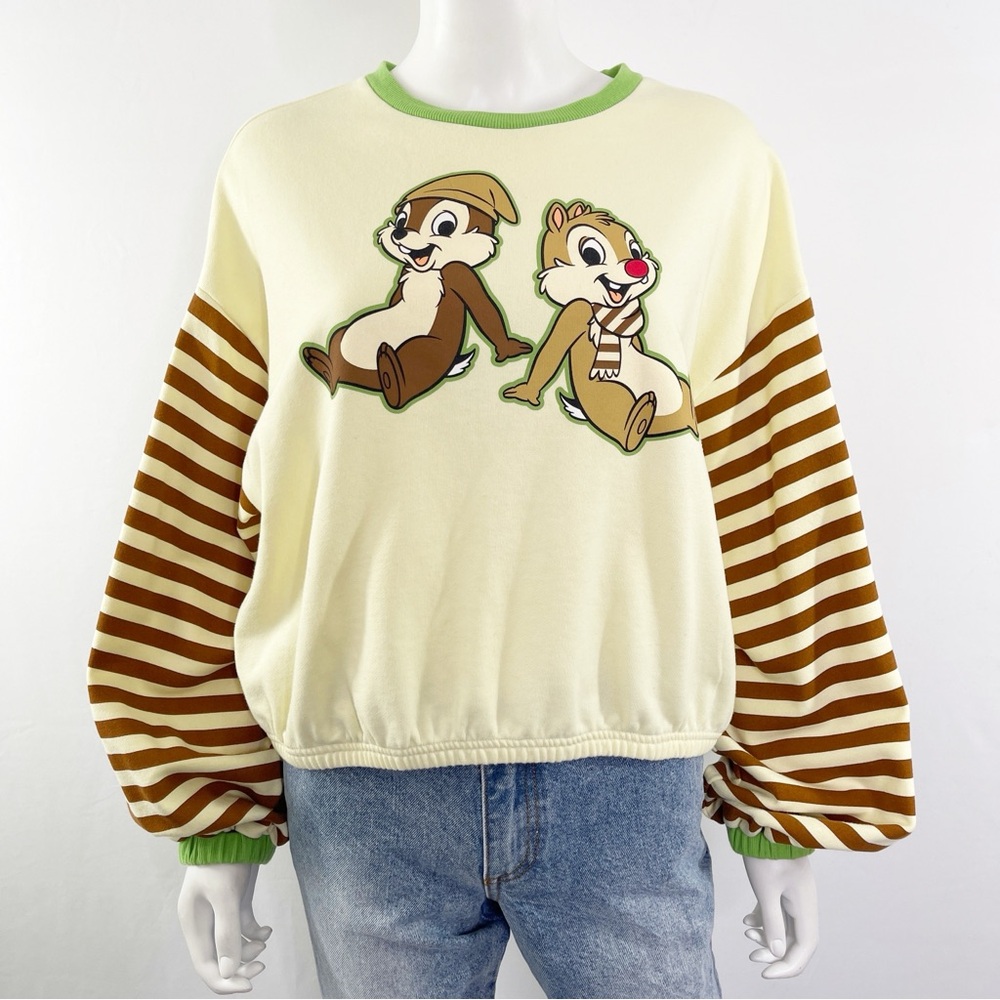 Disney Parks Sweater Chip & Dale Yellow Striped Long Sleeve Crew Neck Size L - Picture 1 of 10